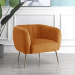 Matilda 84cm Wide Ruched Back Velvet Accent Chair With Brass Coloured Steel Legs | Orange