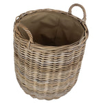 Cordura Lined Tall Round Fireside Grey Rattan Log Basket | Small | Brown