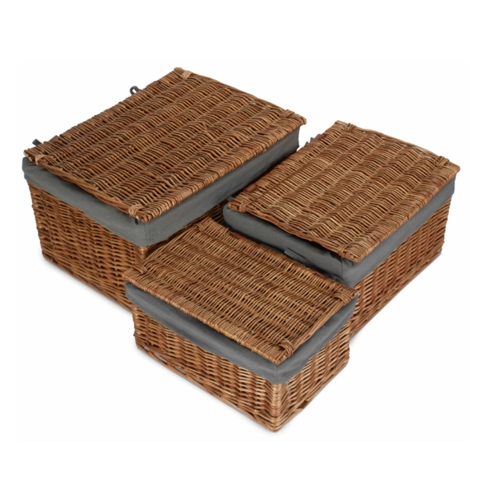 Light Steamed Cotton Lined Storage Basket | Set-of-3 | Gray