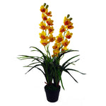 Leaf 90cm Artificial Cymbidium Orchid Plant - Extra Large - Yellow Flowers