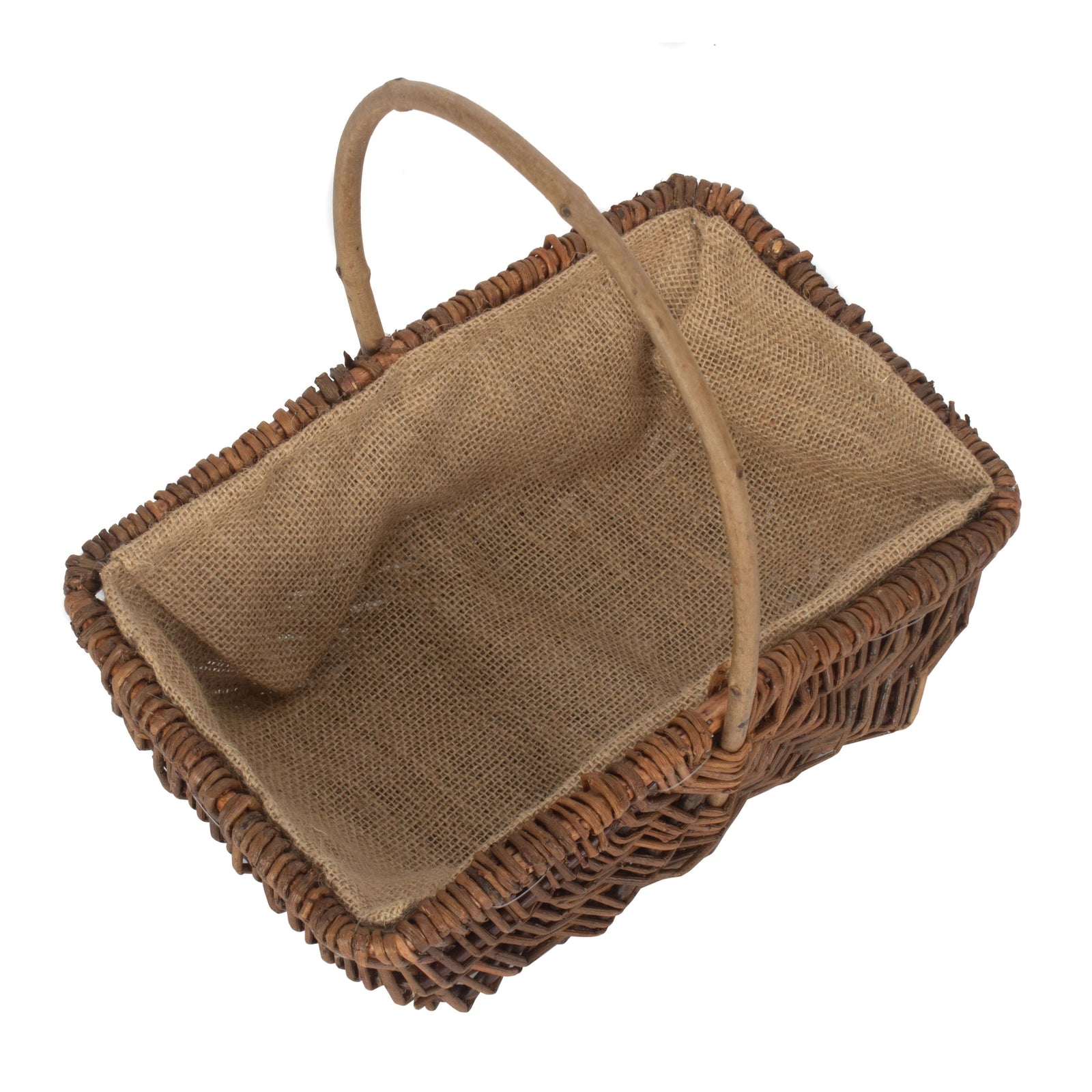 Wicker Rectangular Unpeeled Willow Garden Trug With Hessian Lining | Small | Brown