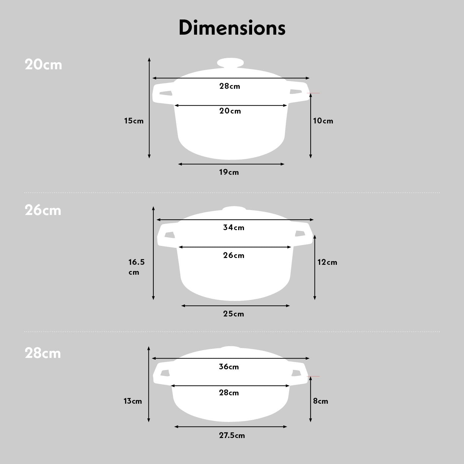 Cast Iron Casserole Set Of 3 20 Cm 26cm & 28cm / 2.8l 4.3l & 5.8l Dishes Oven Proof Enamelled Cast Iron Pans With Lids | Gray