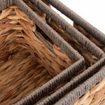 Water Hyacinth With Grey Rope Border Rectangular Storage Basket | Set-of-3 | Brown