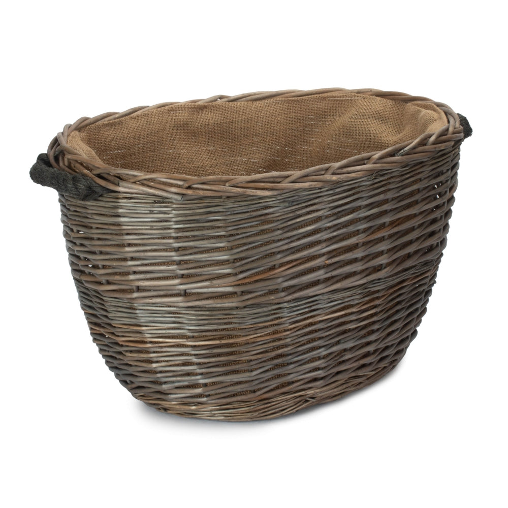 Wicker Oval Hessian Lined Log Basket | Medium | Brown