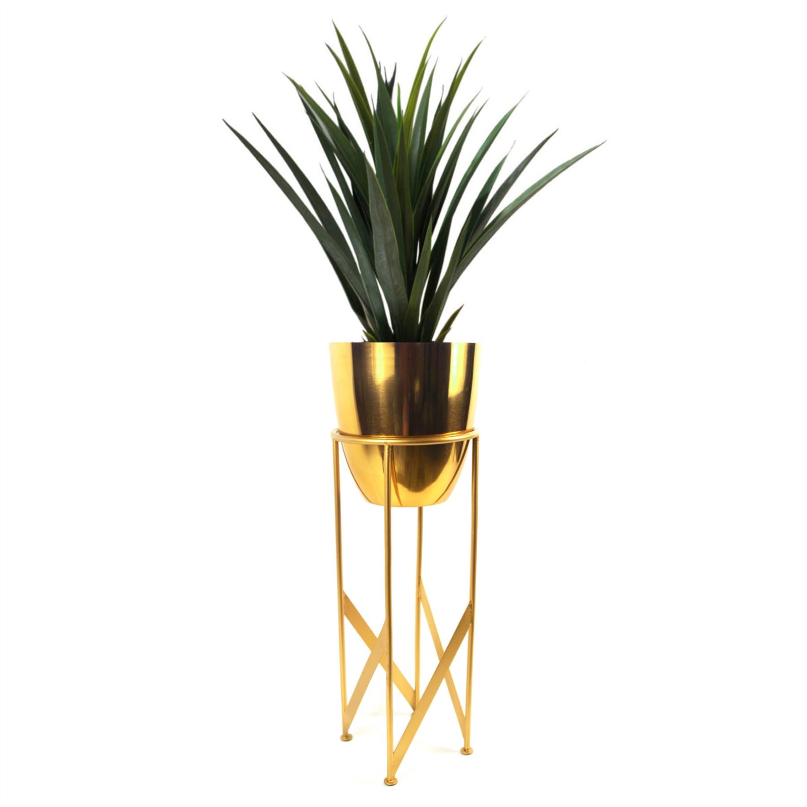 90cm Gold Planter With Artificial Yukka Plant