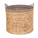 Round Water Hyacinth Basket With Grey Rope Border | Set-of-2 | Brown