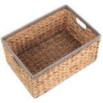 Water Hyacinth With Grey Rope Border Rectangular Storage Basket | Medium | Brown