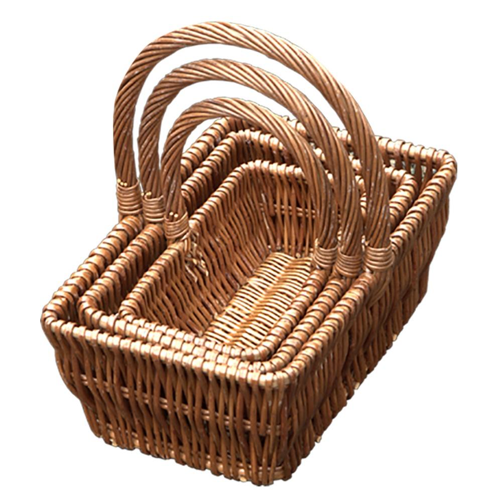 Red Hamper Wicker Set Of 3 Rectangular Gift Shopping Baskets