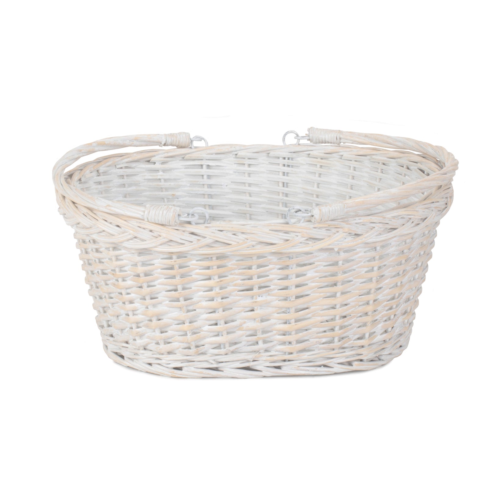 White Painted Wicker Swing Handle Shopping Basket | Small | White