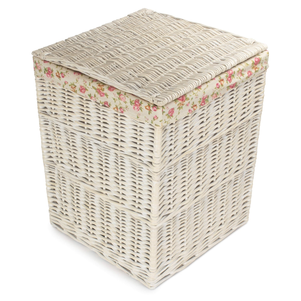 Red Hamper Oatmeal Cotton Lined Square White Wash Wicker Laundry Basket