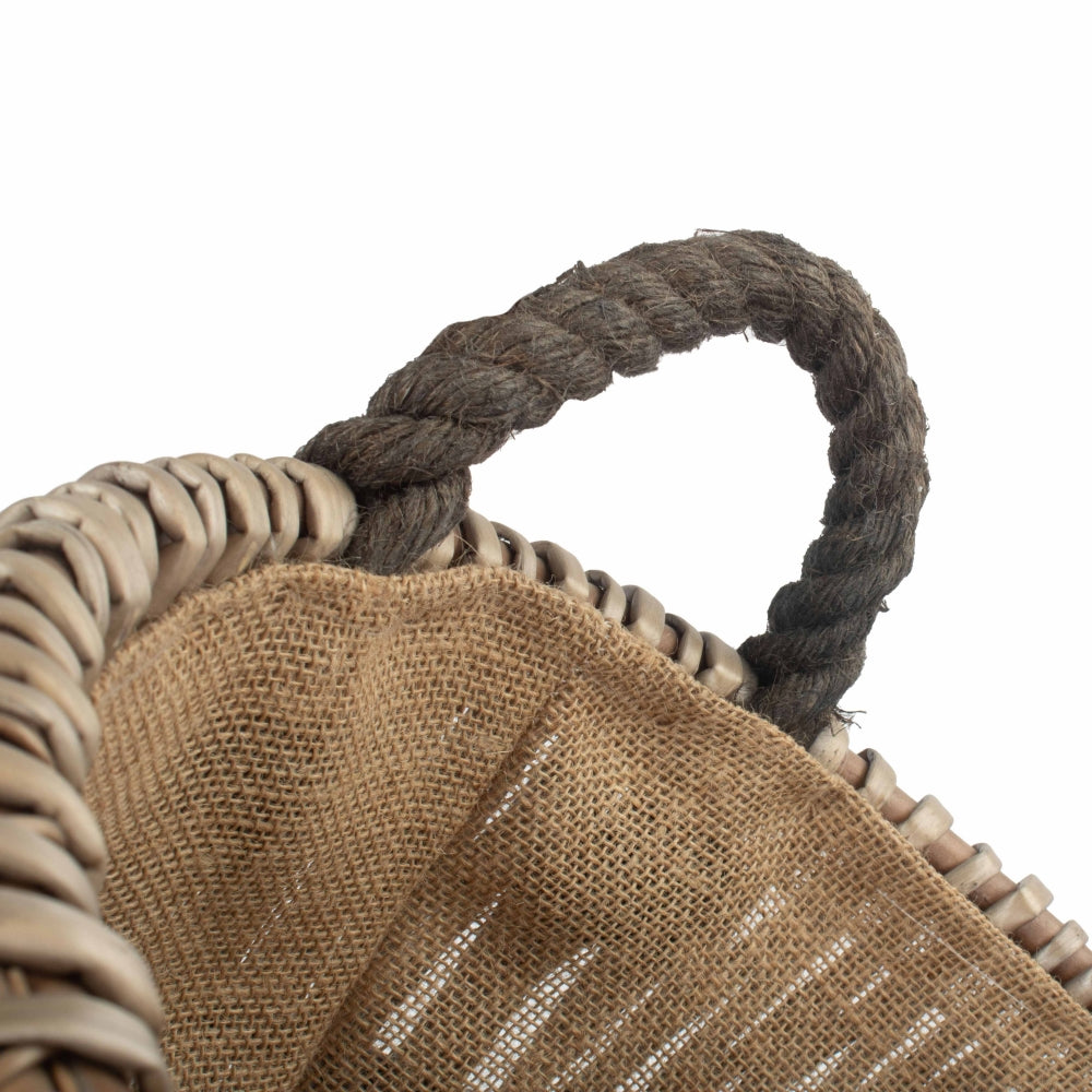 Wicker Small Round Grey Log Basket