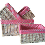 Wicker Pink Spotty Lined Storage Basket | Set-of-4 | Pink