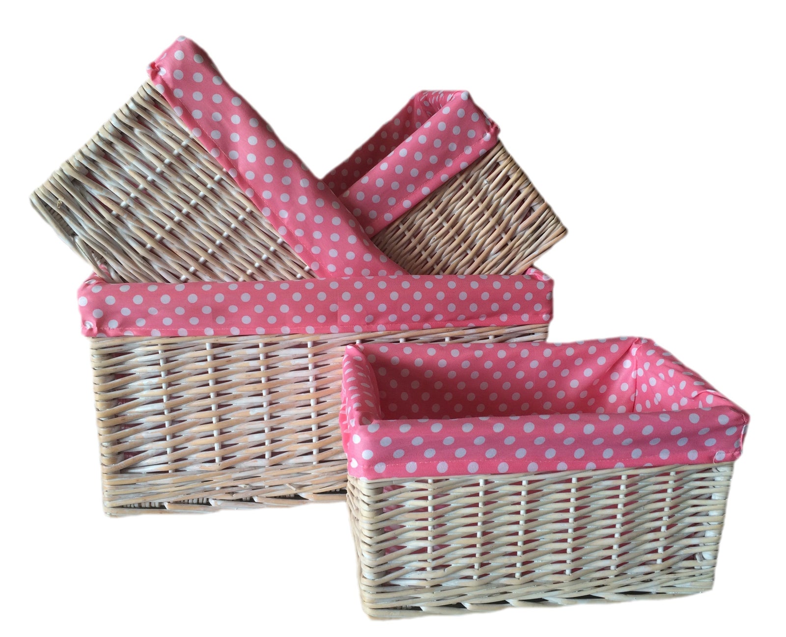 Wicker Pink Spotty Lined Storage Basket | Set-of-4 | Pink