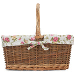 Red Hamper Rectangular Unpeeled Willow Shopping Basket With Garden Rose Lining