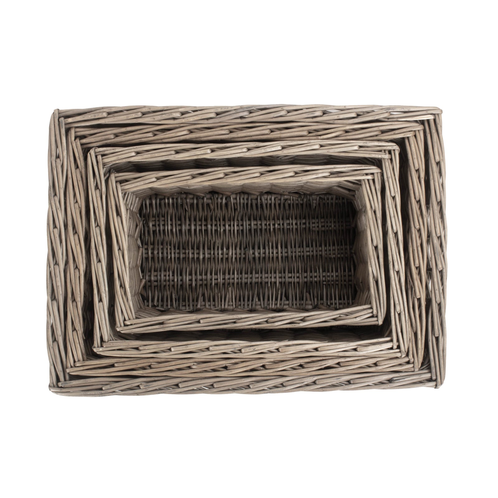 Wicker Antique Wash Lined Open Storage Basket | Set-of-4 | Brown