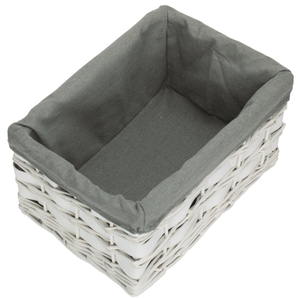 White Grey Lined Scandi Storage Basket With Grey Lining | Medium