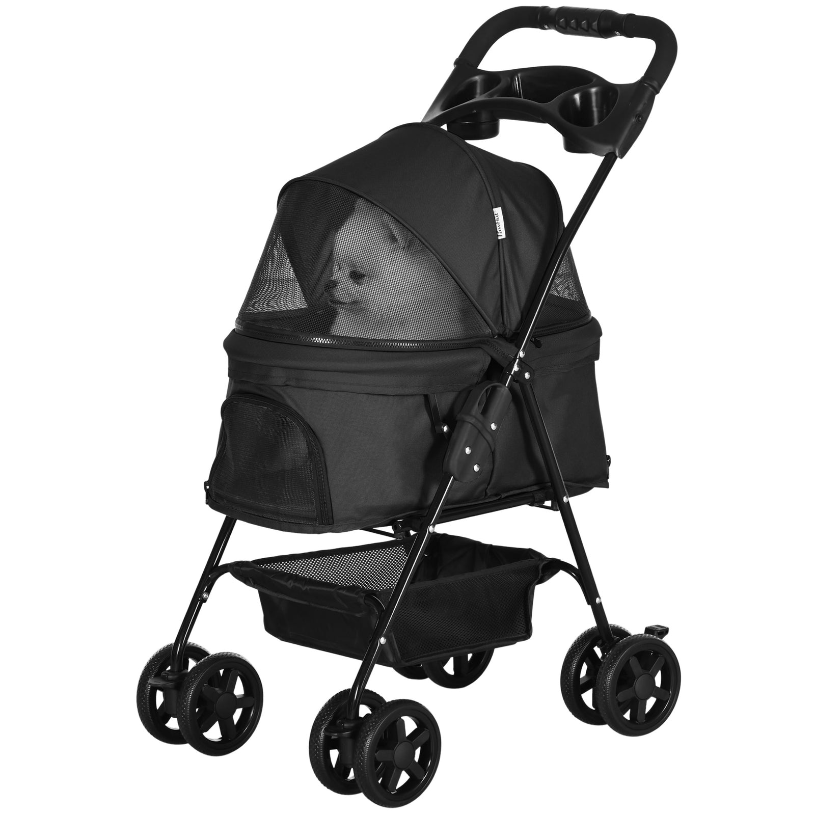 Pet Stroller Foldable Travel Carriage With Brake Basket Canopy | Black