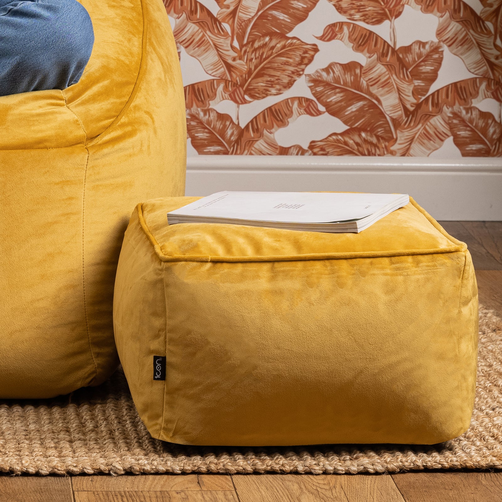 Amara Velvet Bean Bag Pouffe | Yellow