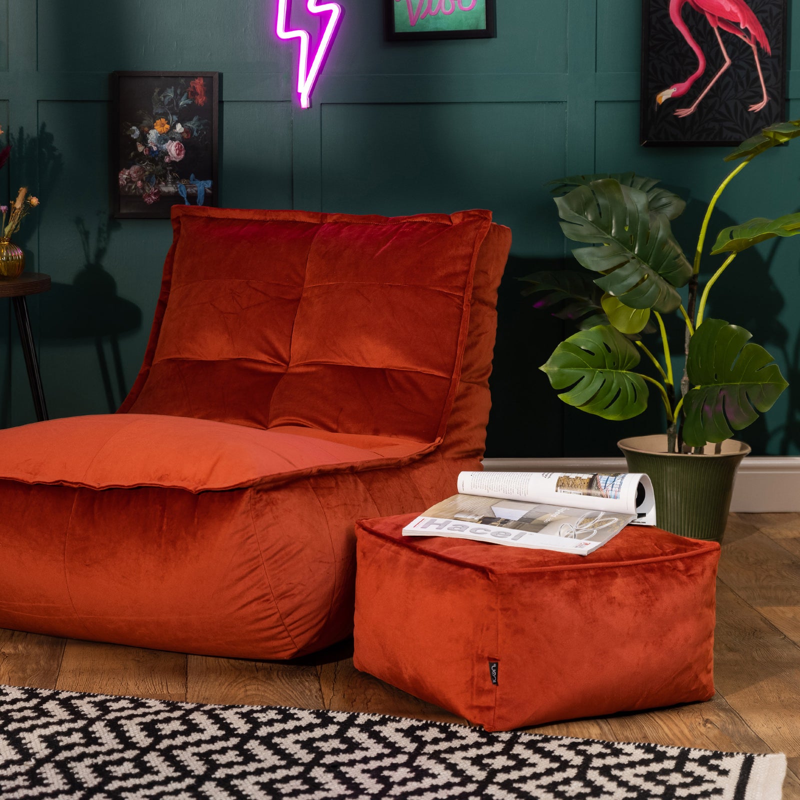 Amara Velvet Bean Bag Pouffe | Orange