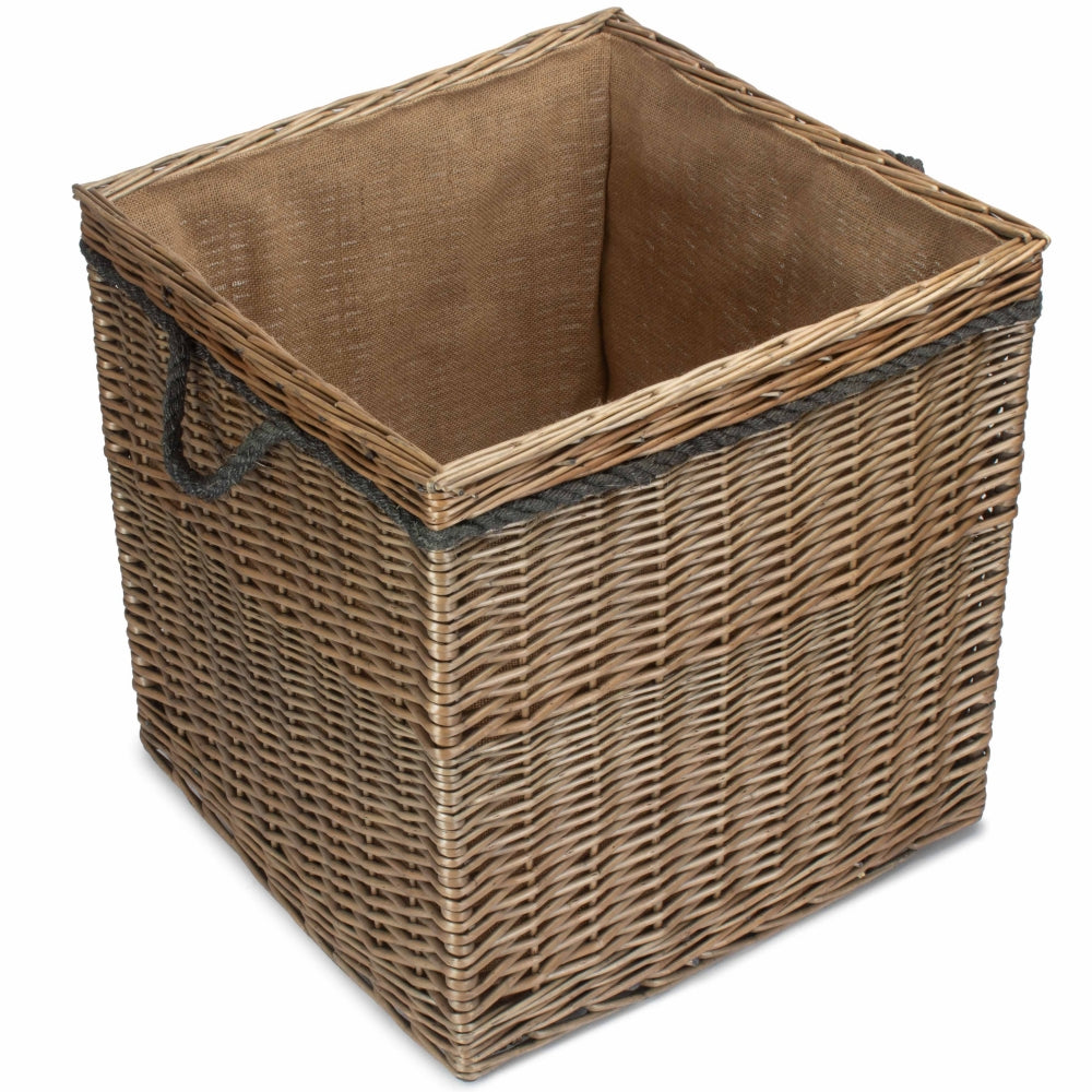 Antique Wash Square Storage Log Basket | Large | Brown