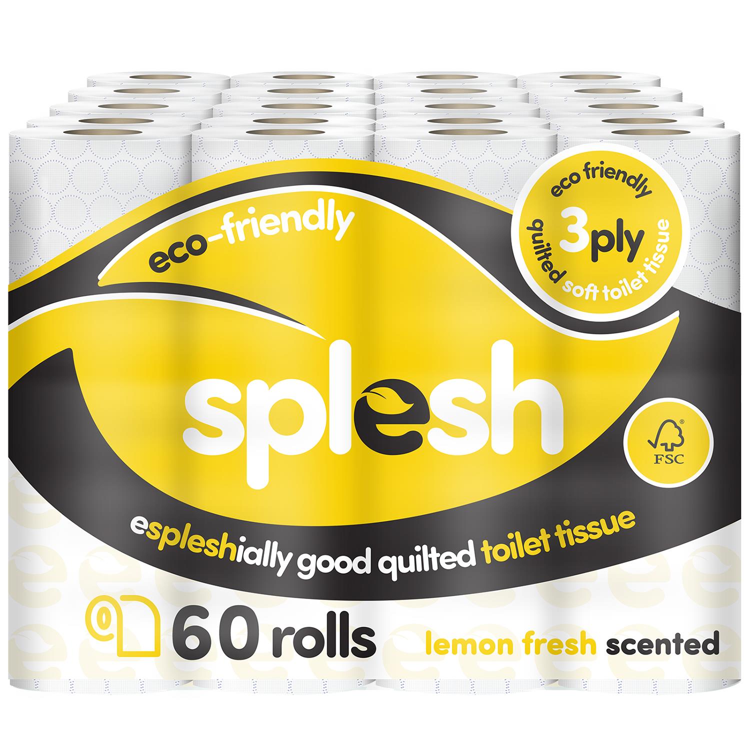 Splesh Toilet Roll Soft & Quilted Eco-friendly, Lemon, 60 Rolls