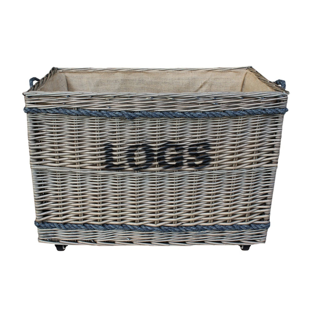 Wicker Large Log Basket On Wheels