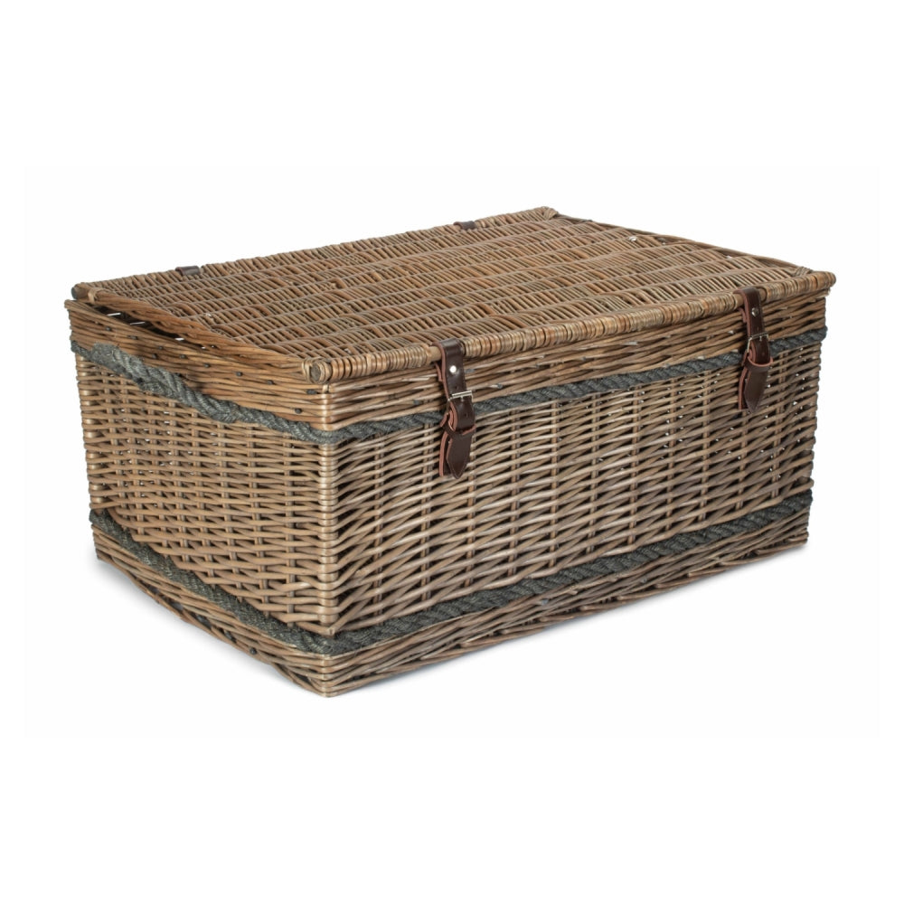 72cm Antique Wash Rope Handled Trunk Picnic Basket | Brown