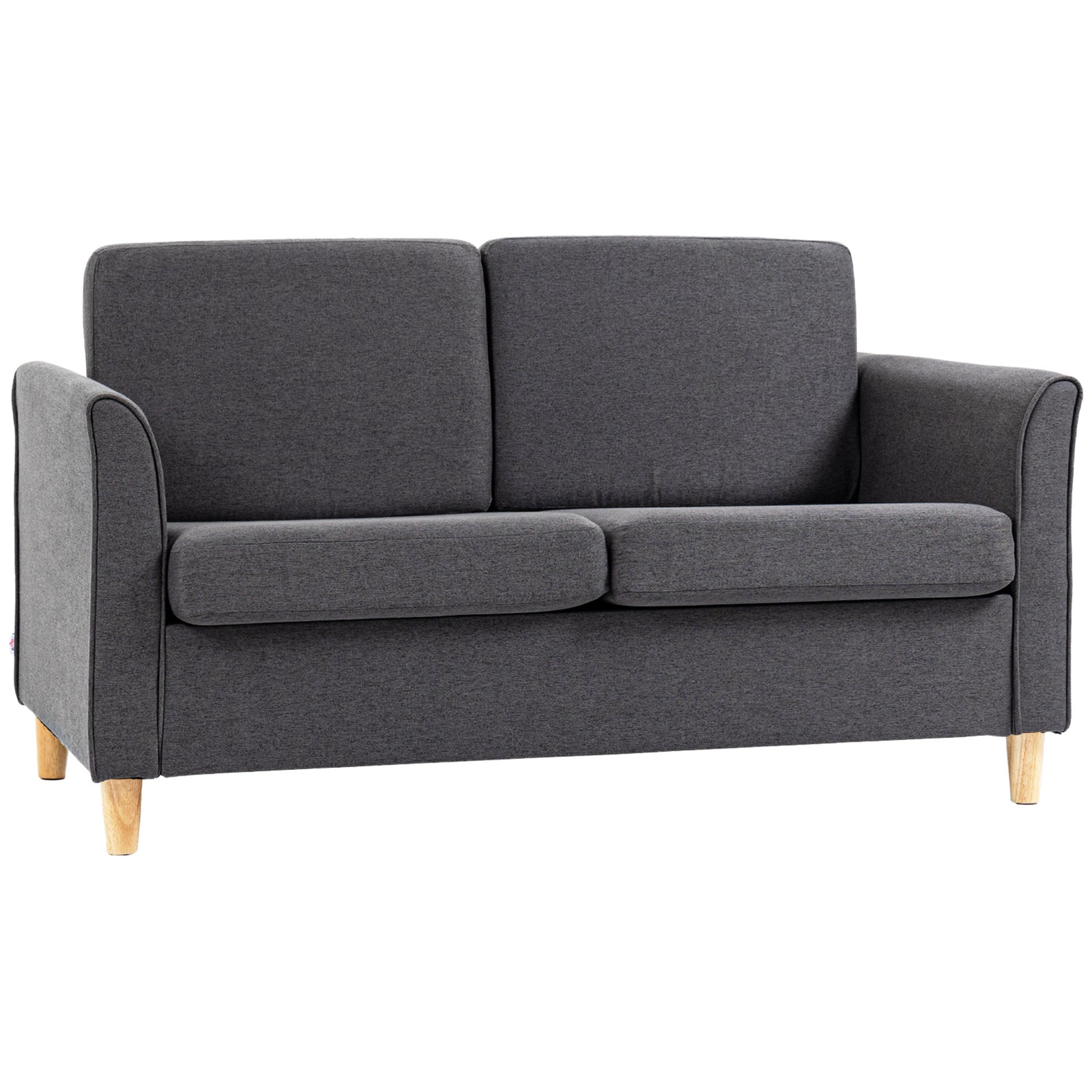 Double Seat Sofa Linen Upholstery Loveseat Couch Armrests | One Size | Dark Gray