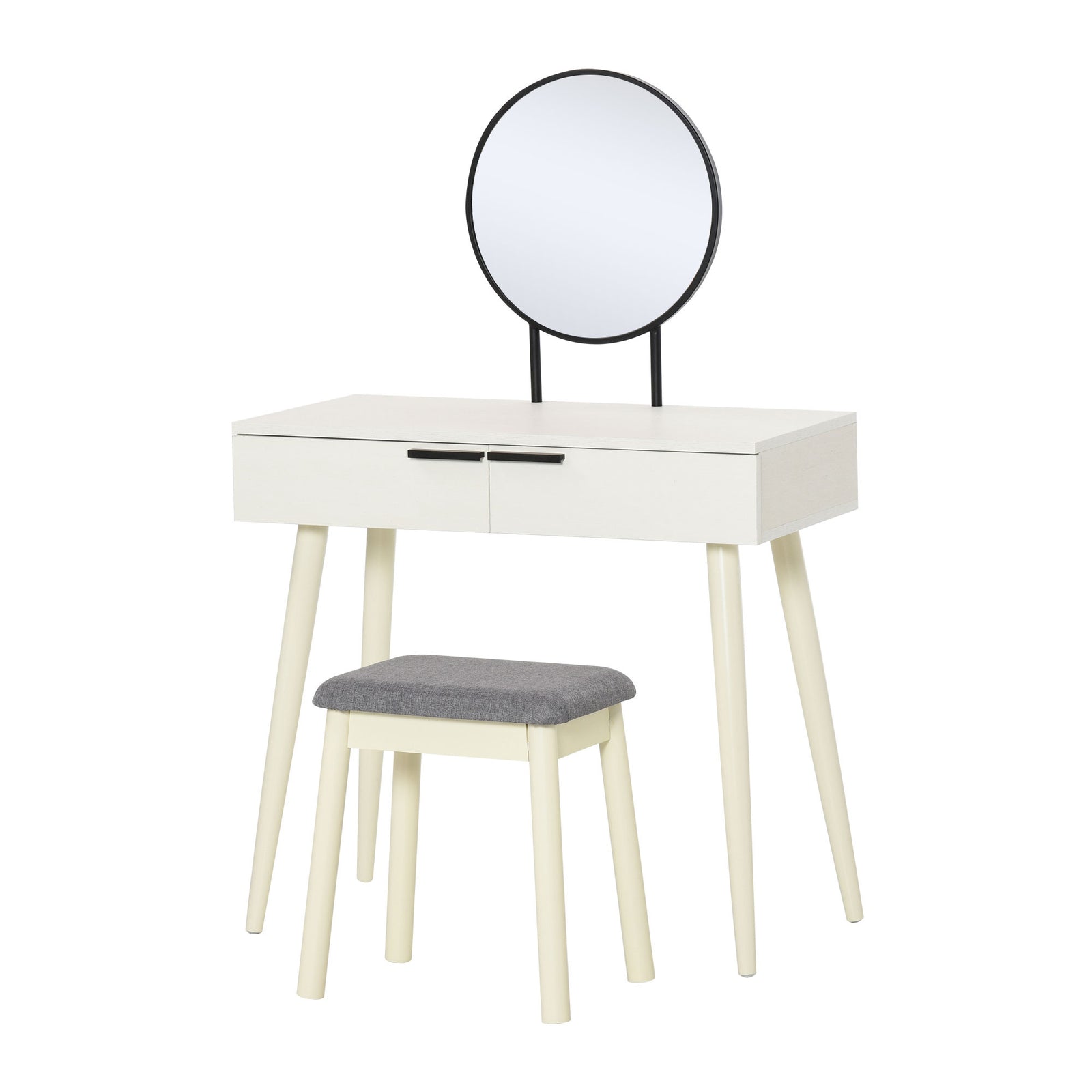 Dressing Table Vanity Set Make Up Desk With Round Mirror