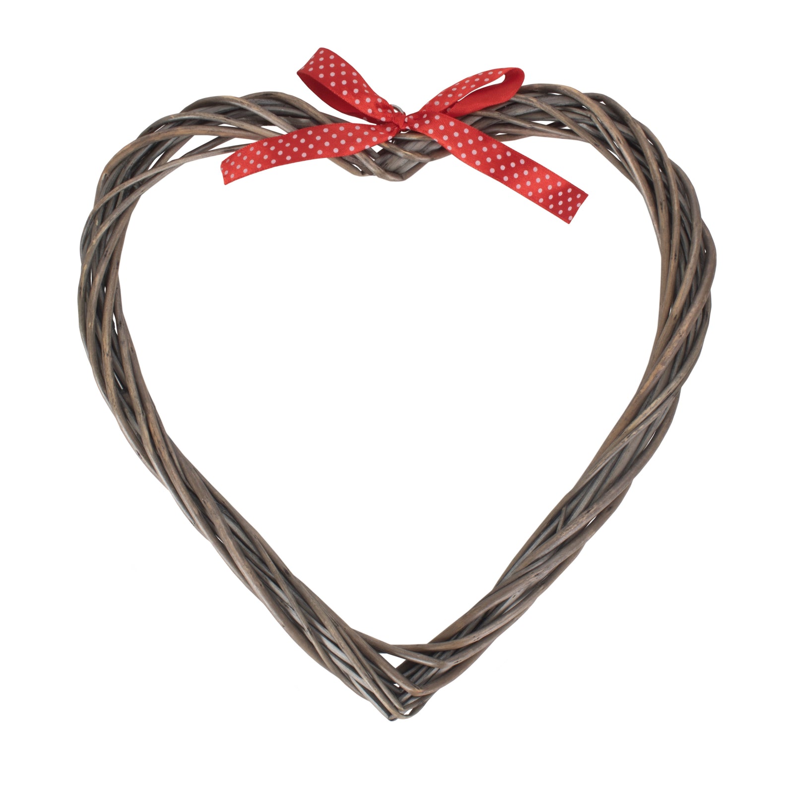 Red Hamper Wicker Slim Heart Wreath With Red Spotty Ribbon