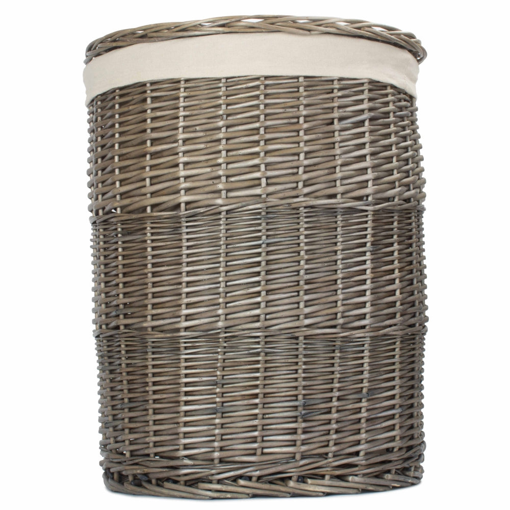 Cotton Lined Wicker Antique Wash Round Laundry Baskets | Large | White