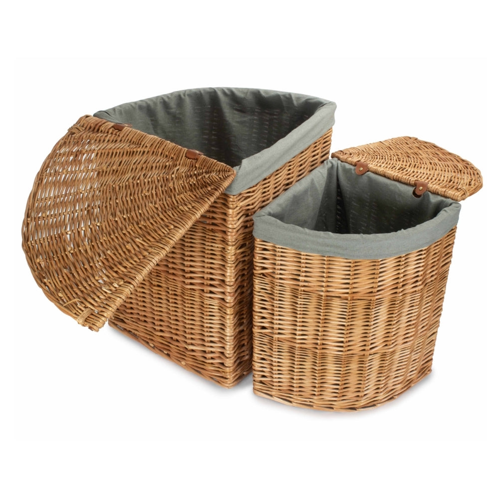 Light Steamed Corner Linen Basket With Grey Sage Lining | Set-of-2