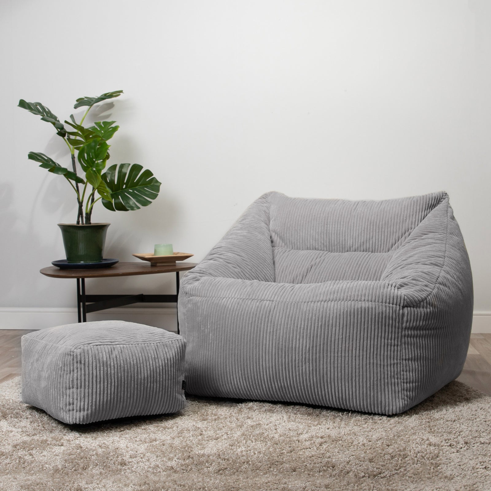 Morgan Cord Armchair & Footstool Set | Gray