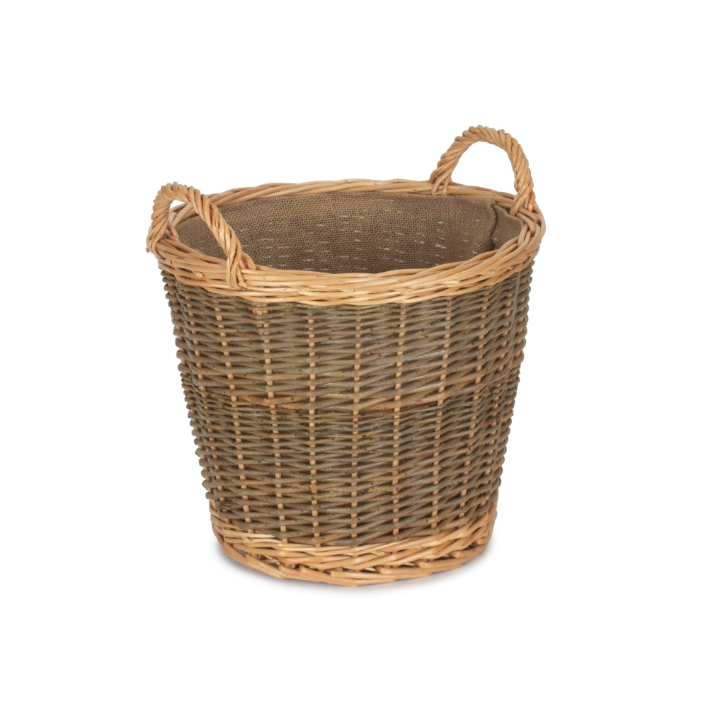 Wicker Unpeeled Hessian Lined Log Basket | Small | Brown