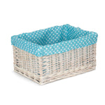 Wicker Blue Spotty Lined Open Storage Basket | Small | Blue