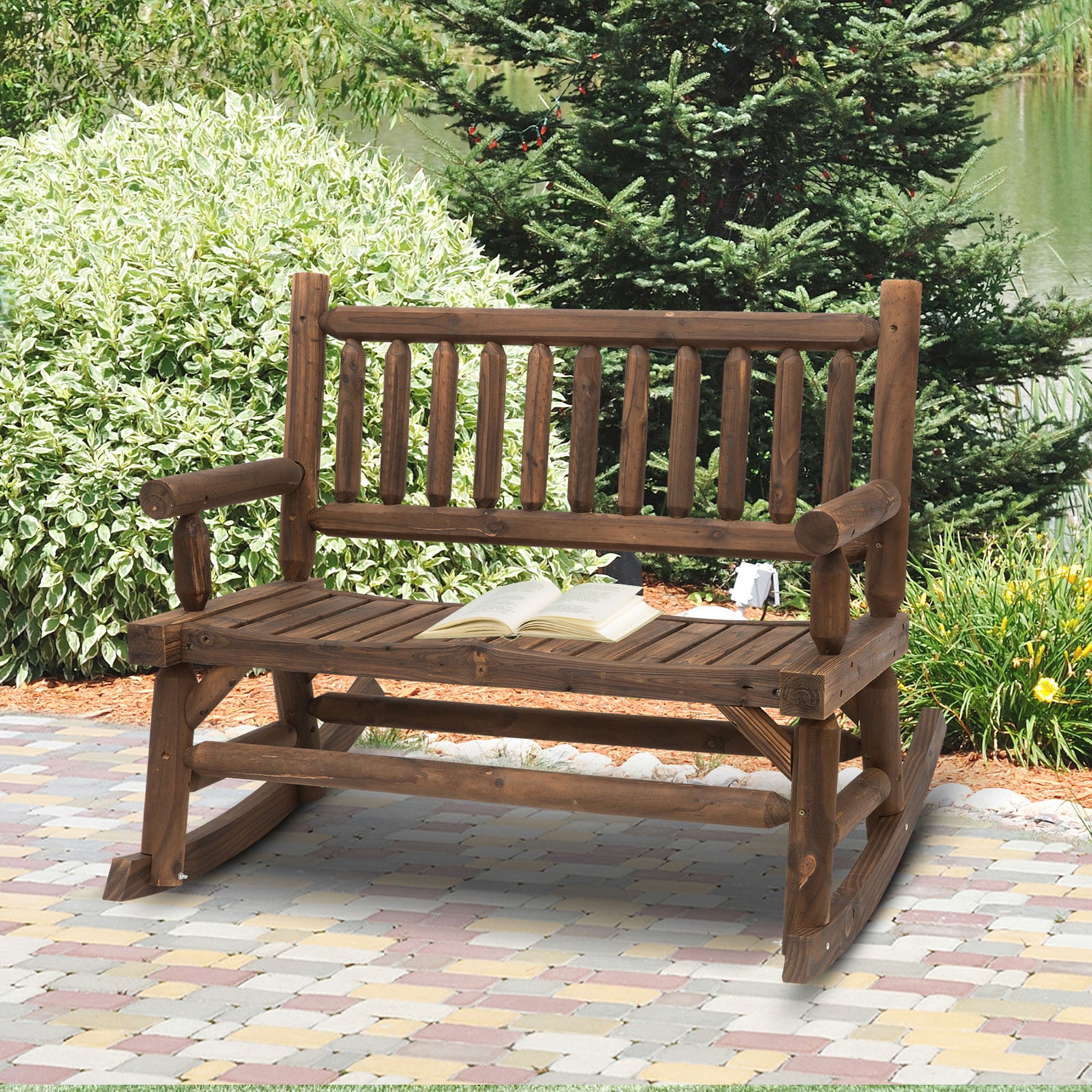 2-seat Garden Rocking Bench, Brown