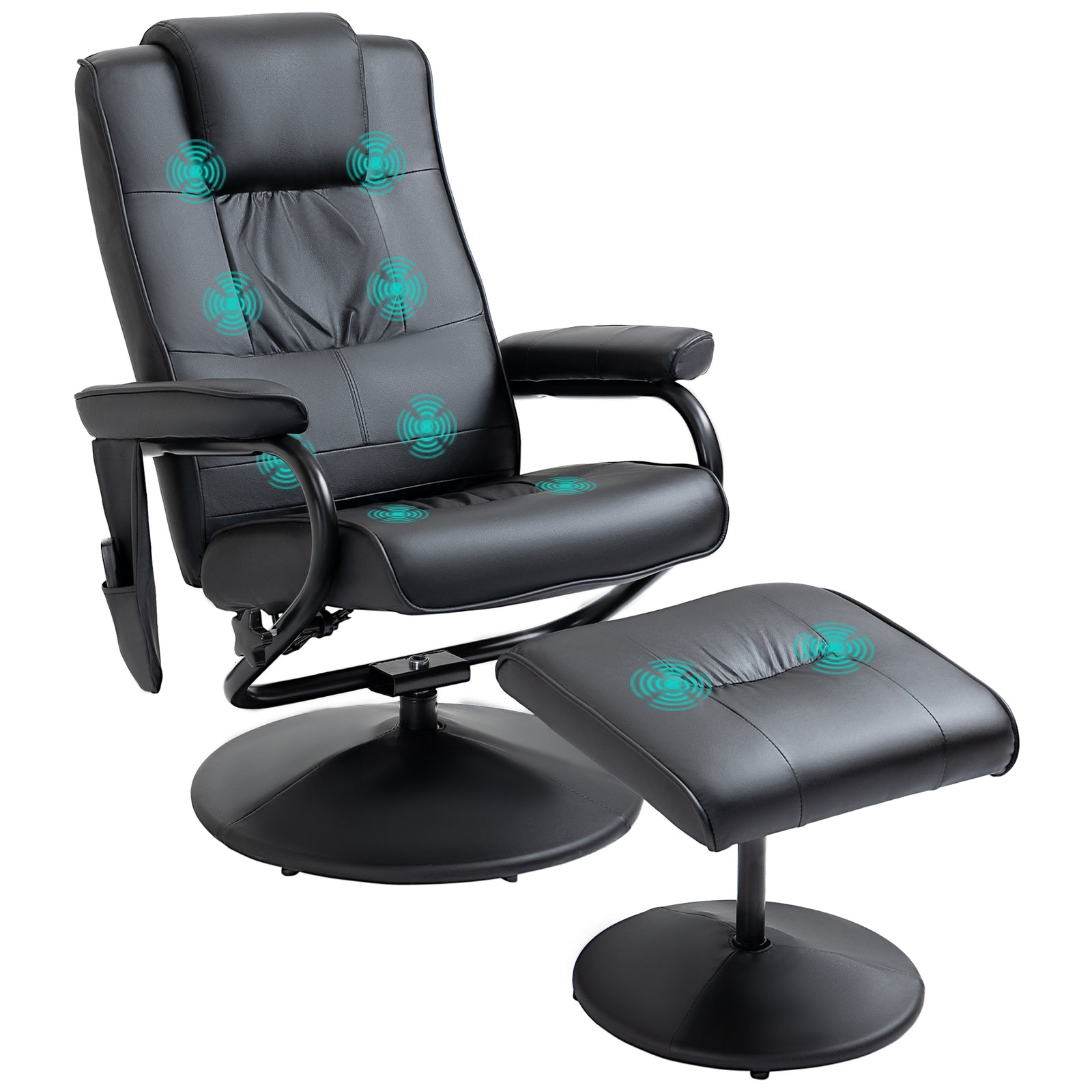 Massage Recliner Chair Cushioned Ottoman 10 Point Vibration | One Size | Black