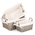 Wicker Antique Wash Handled Lined Storage Basket | Set-of-3 | White