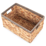 Water Hyacinth With Grey Rope Border Rectangular Storage Basket | Small | Brown