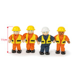 4 Wooden Construction Site Workers, 11cm Tall