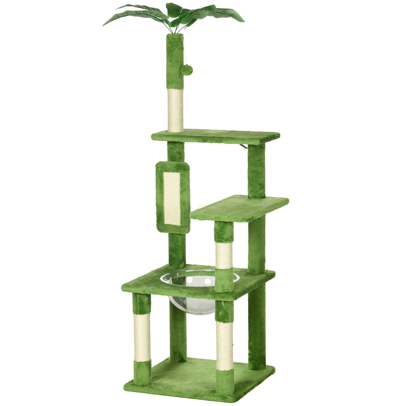 142cm Cat Tree Tower W/ Scratching Post, Hammock, Ball, Platforms, Green