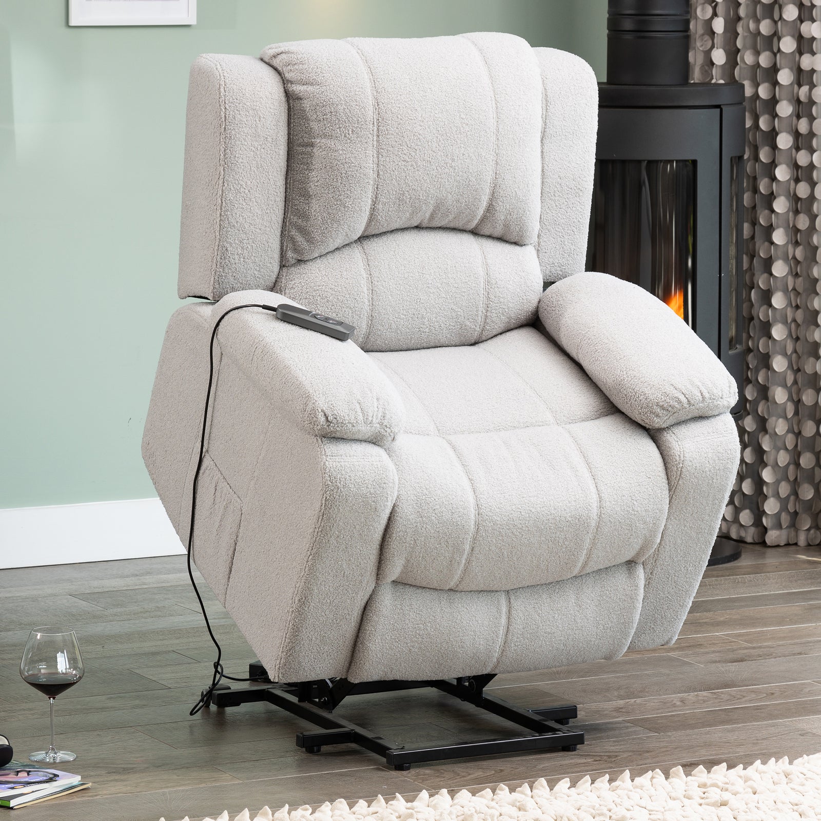 Ellington Boucle Fabric Electric Lift Assist Recliner With Massage And Heat | 1 | Light Slate Gray