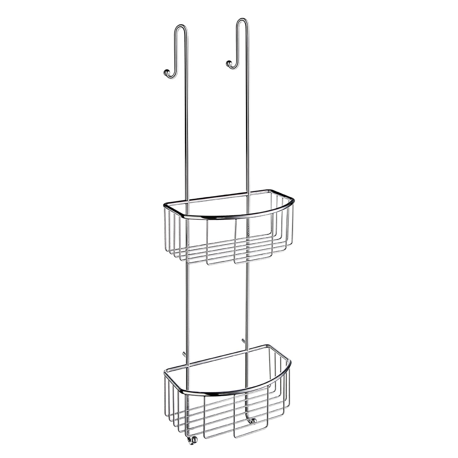 Polished Chrome Two Tiered Shower Basket Caddy With Hooks | Polished Chrome