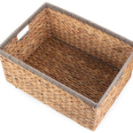 Water Hyacinth With Grey Rope Border Rectangular Storage Basket | Large | Brown