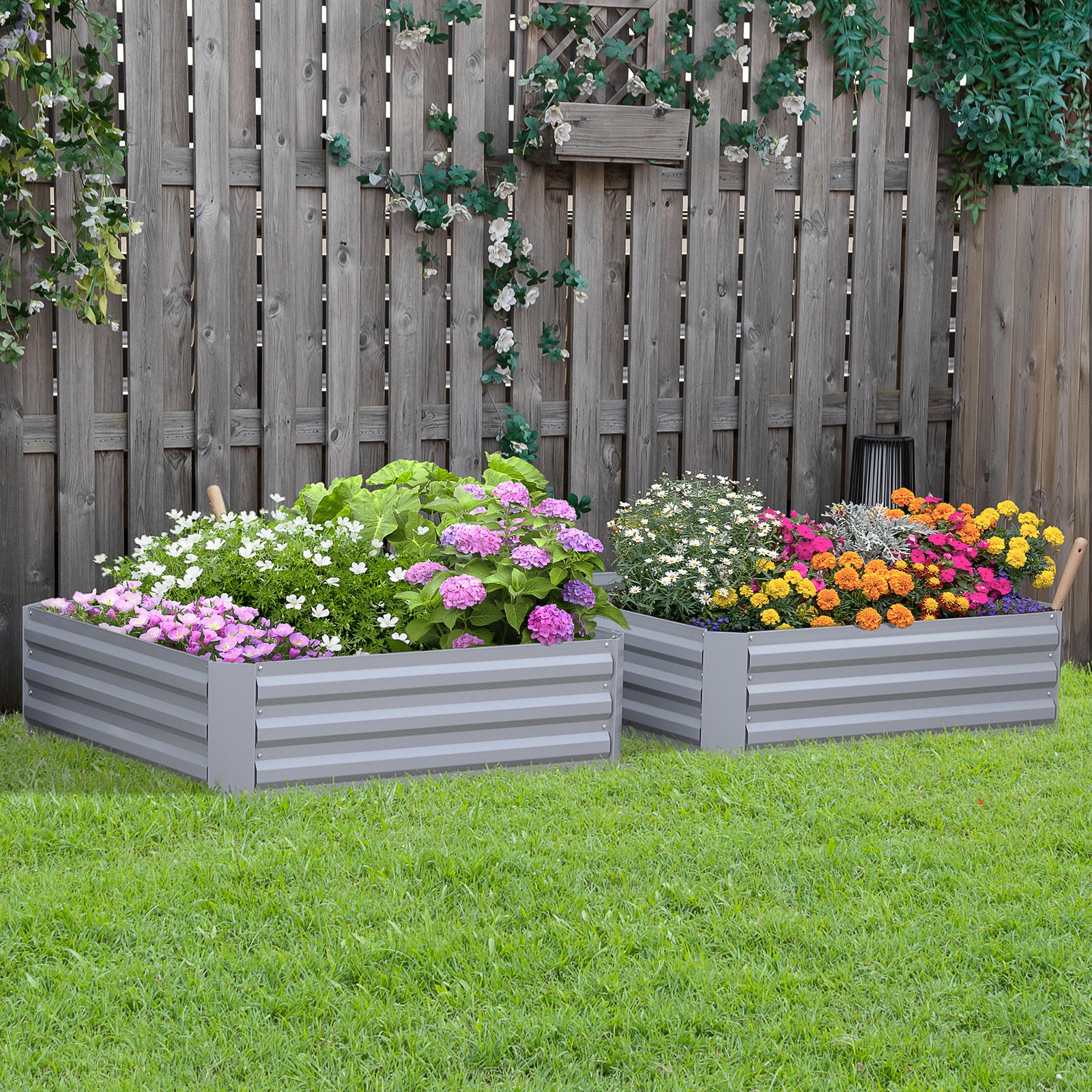 Set Of 2 Raised Garden Bed Steel Boxes | Gray