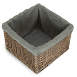 Square Antique Wash Grey Lined Storage Basket | Large | Gray