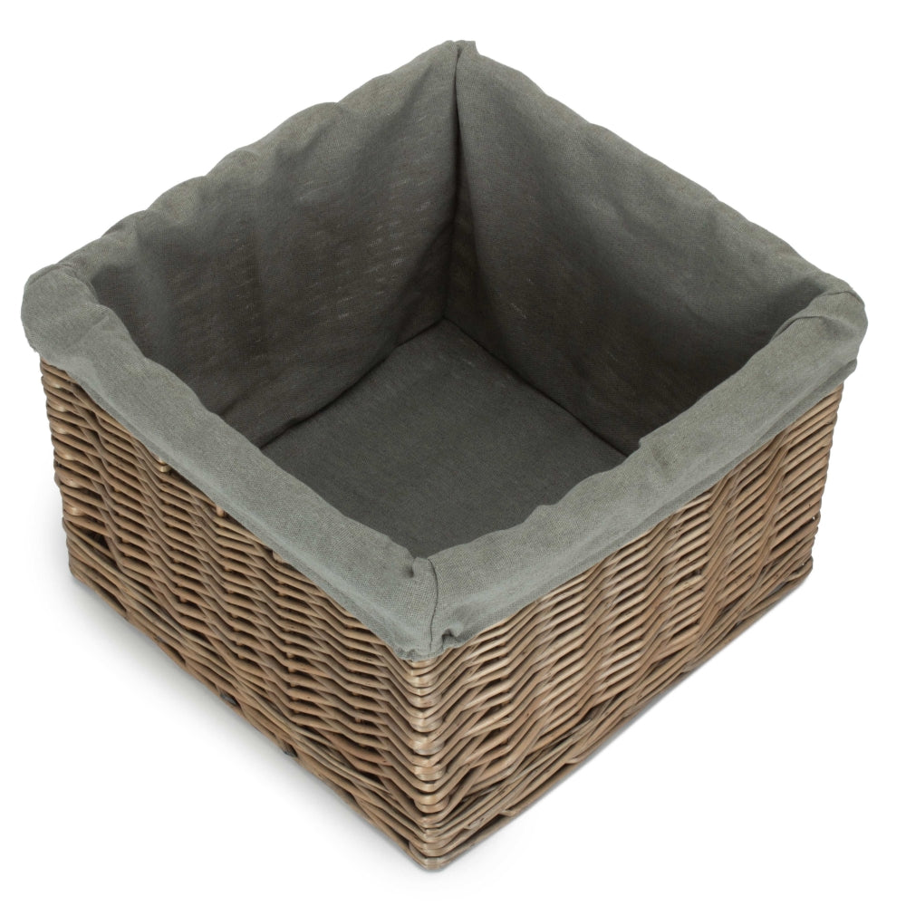 Square Antique Wash Grey Lined Storage Basket | Large | Gray