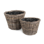 Tapered Rattan Round Planter With Plastic Lining | Set-of-2 | Brown