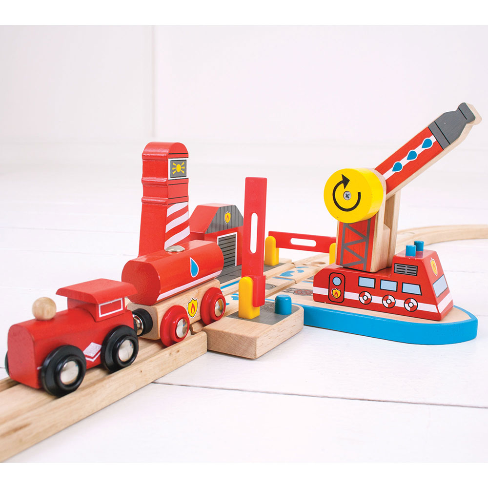 Bigjigs Toys Fire Sea Rescue Set for Wooden Train Sets