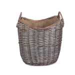 Wicker Scoop Neck Antique Wash Hessian Lined Log Basket | Small | Brown